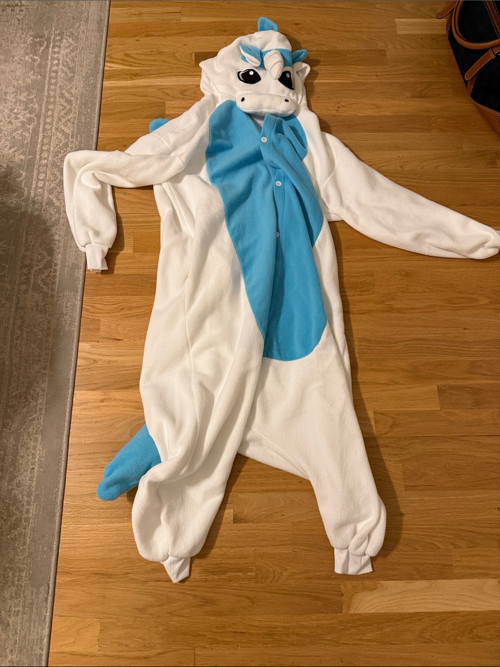Unisex adult size small White and Light Blue Unicorn Onesie with pockets